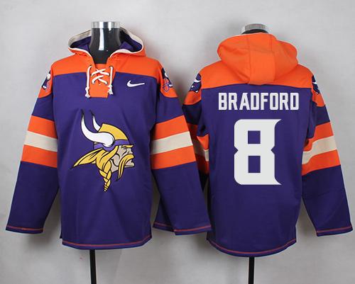 Nike Vikings #8 Sam Bradford Purple Player Pullover NFL Hoodie - Click Image to Close